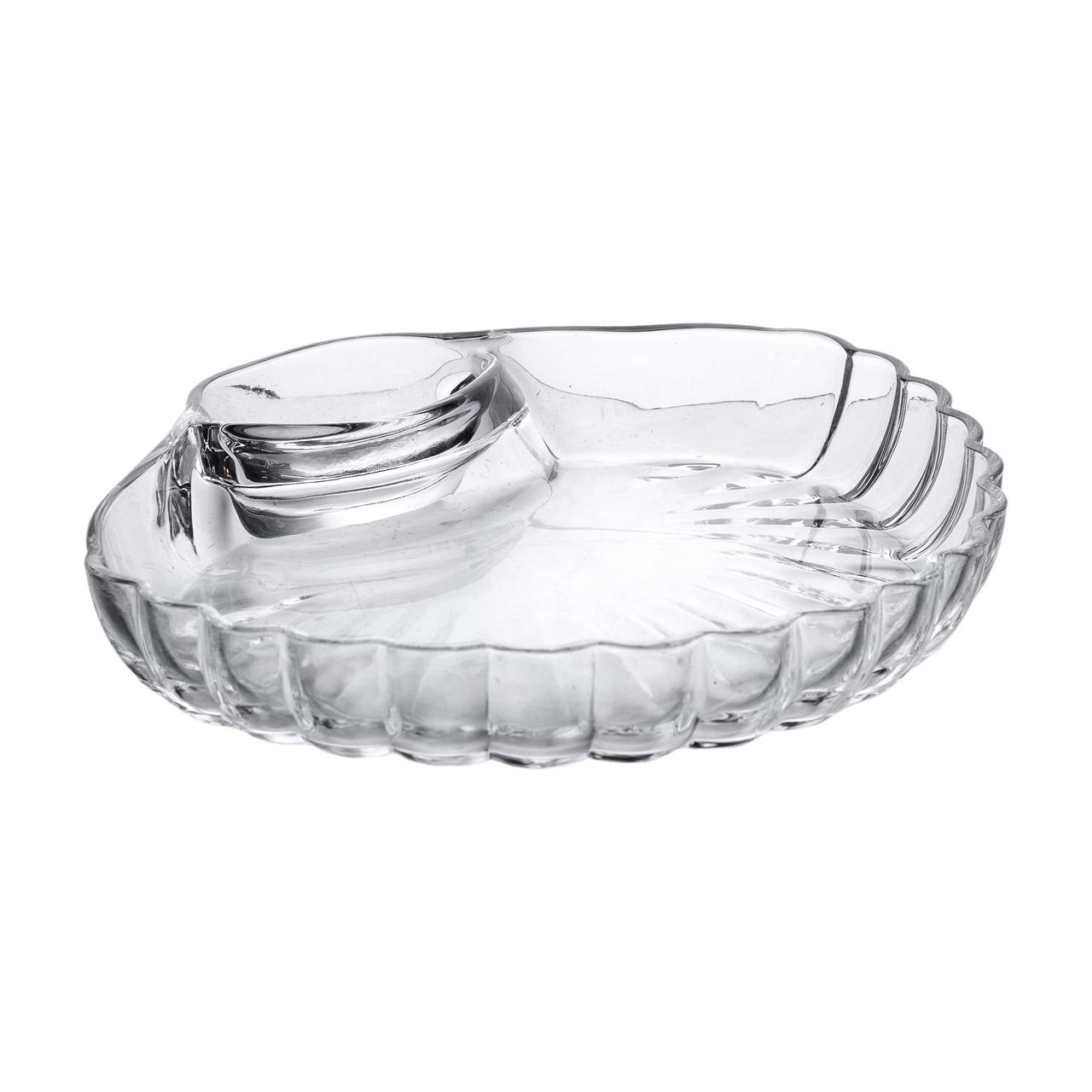 Блюдо сервірувальне для закусок із соусником 21х19х3 см скляне, фото 1