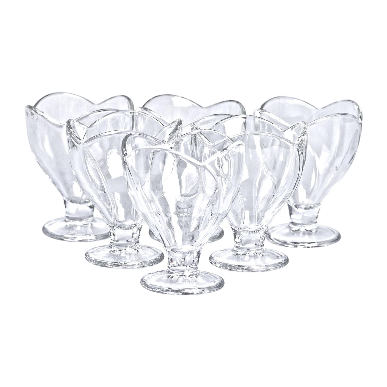 Набір креманок на ніжці 6 шт скляні 180 мл для десертів морозива, креманки у формі бутона для желе фруктів ягід вишуканий дизайн, фото 1