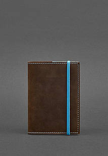 Шкіряна обкладинка для паспорта 1.0 темно-коричнева з бірюзовим