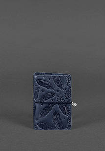 Шкіряний кард-кейс 7.0 синій з пір'ям