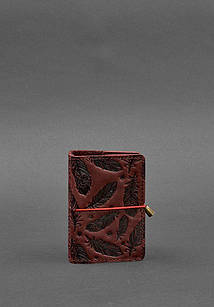 Жіночий шкіряний кард-кейс 7.0 бордовий з пір'ям