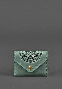 Шкіряний кард-кейс 3.0 зелений з мандалою