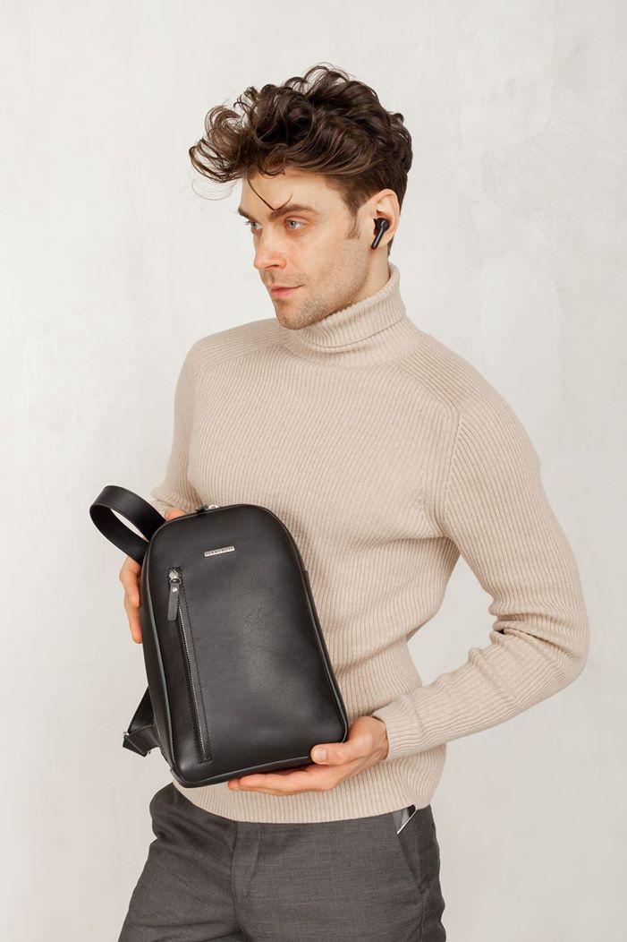 Чорний шкіряний чоловічий рюкзак на одне плече Chest Bag