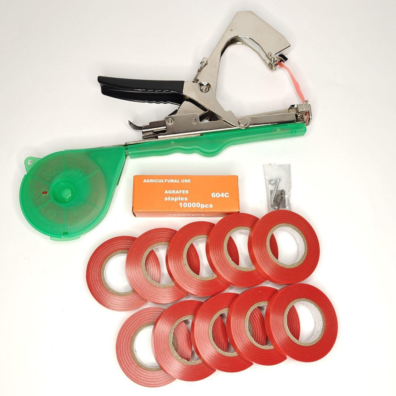 Степлер для підв'язування рослин винограду, садовий підв'язувач помідор тапенер +10 000 скоб і стрічки 10 штук, фото 1