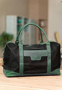 Дорожня сумка з канвасу та натуральної зелениої шкіри Crazy Horse