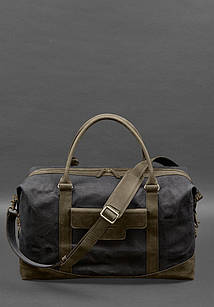 Дорожня сумка з канвасу та натуральної темно-коричневої шкіри Crazy Horse