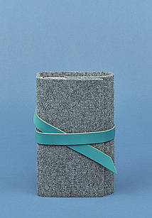 Фетровий жіночий блокнот (Софт-бук) 1.0 з шкіряними бірюзовими вставками