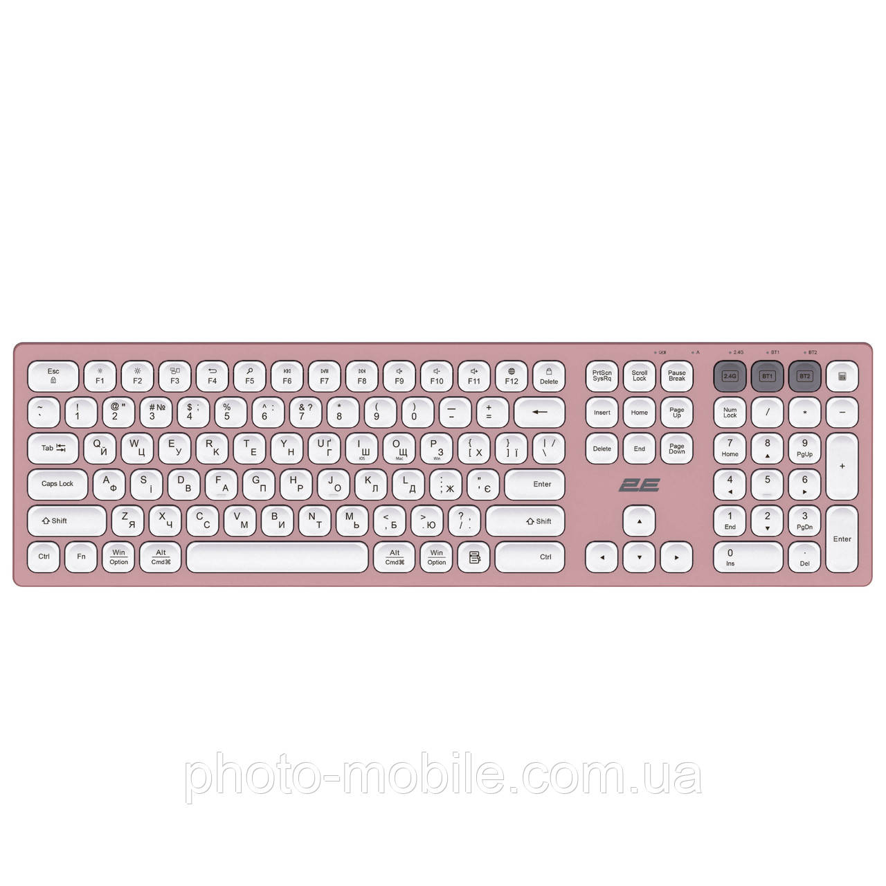 Клавіатура 2E KS270, Bluetooth / USB 2.4GHz, до 10 м, 2xAAA, Pink/White