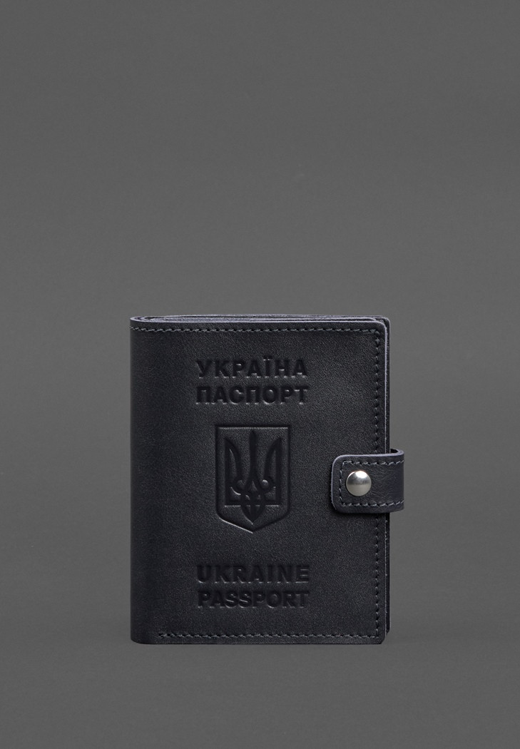 Шкіряна обкладинка-портмоне на паспорт з гербом України 25.1 темно-синя, фото 1