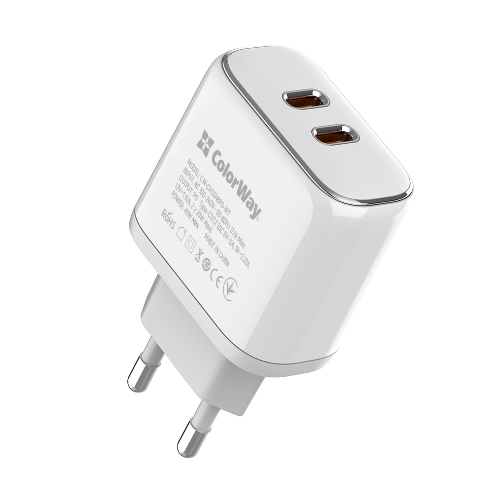 Зарядний пристрій мережевий Type-C/Type-C PD 40W білий ColorWay, фото 1