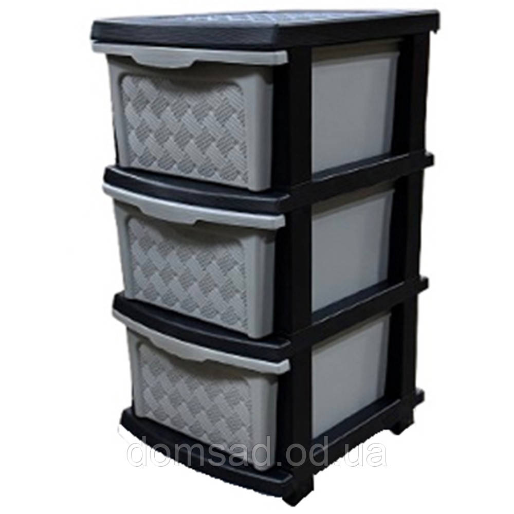 Комод пластиковий сіро-чорний "Компакт Плюс" 3 яруси 66*40*34см R-Plastic