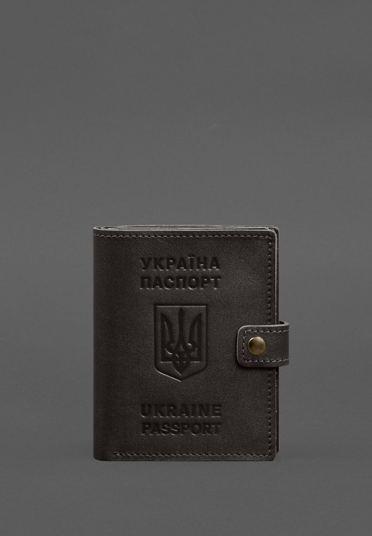 Шкіряна обкладинка-портмоне на паспорт з гербом України 25.1 темно-коричнева