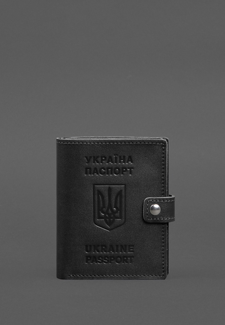 Шкіряна обкладинка-портмоне на паспорт з гербом України 25.1 Чорна