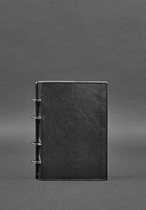 Шкіряний блокнот на кільцях (софт-бук) 9.0 з твердою чорною обкладинкою