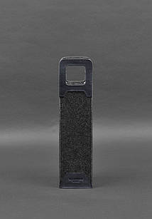 Чохол для вина 1.0 із фетру зі шкіряними вставками синій Crazy Horse