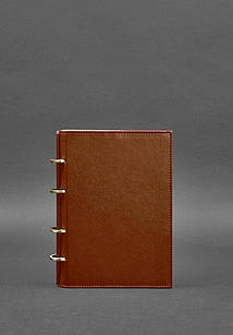 Шкіряний блокнот на кільцях (софт-бук) 9.0 з твердою коричневою обкладинкою