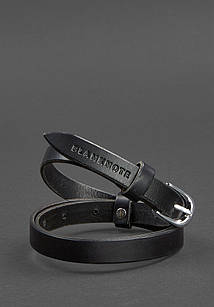 Жіночий шкіряний вузький ремінь 15 мм Чорний