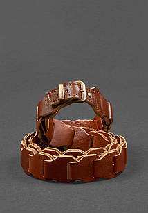 Жіночий шкіряний бохо-ремінь світло-коричневий краст