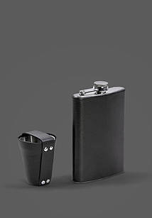 Набір з флягою та чарками у шкіряному чохлі чорний