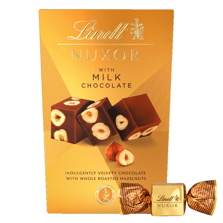 Цукерки Lindt Nuxor Milk з молочного шоколаду з цілими лісовими горіхами, 150г