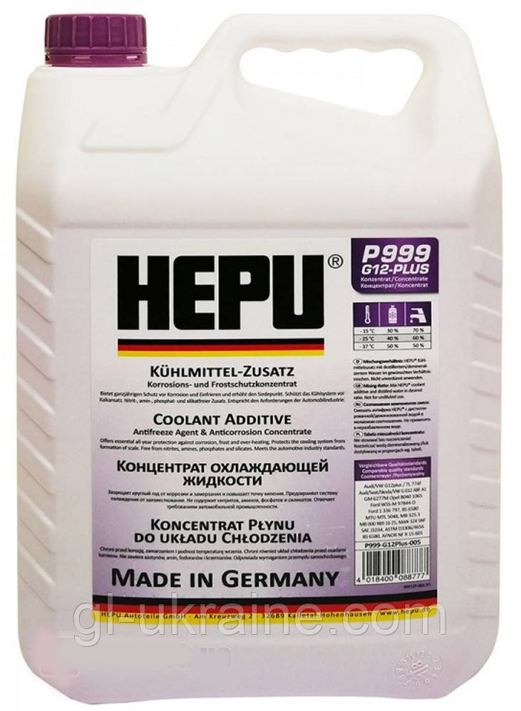 Антифриз-концентрат HEPU G12 Plus (G12+) фіолетовый, 5л (P999-G12 plus)