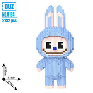 Конструктор Заєць Лабубу синього кольору 33 см 3132 деталей із блоків 3D Magic Blocks, блокові конструктори