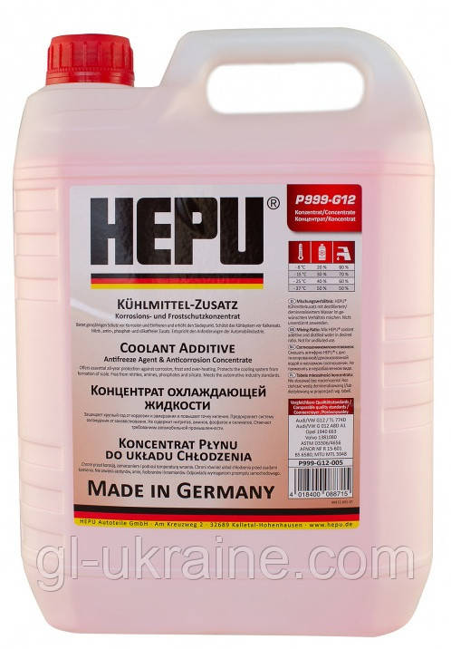 Антифриз-концентрат HEPU G12 червоний, 5л (P999-G12)