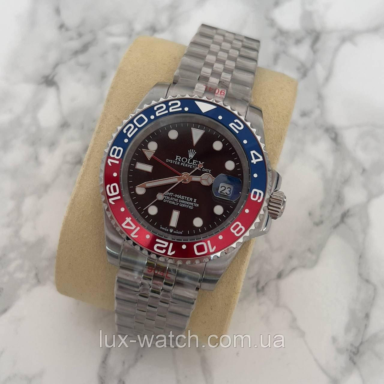 Годинник наручний R/o/l/e/x/GMT-Master II Silver-Black-Blue/Red преміального ААА класу