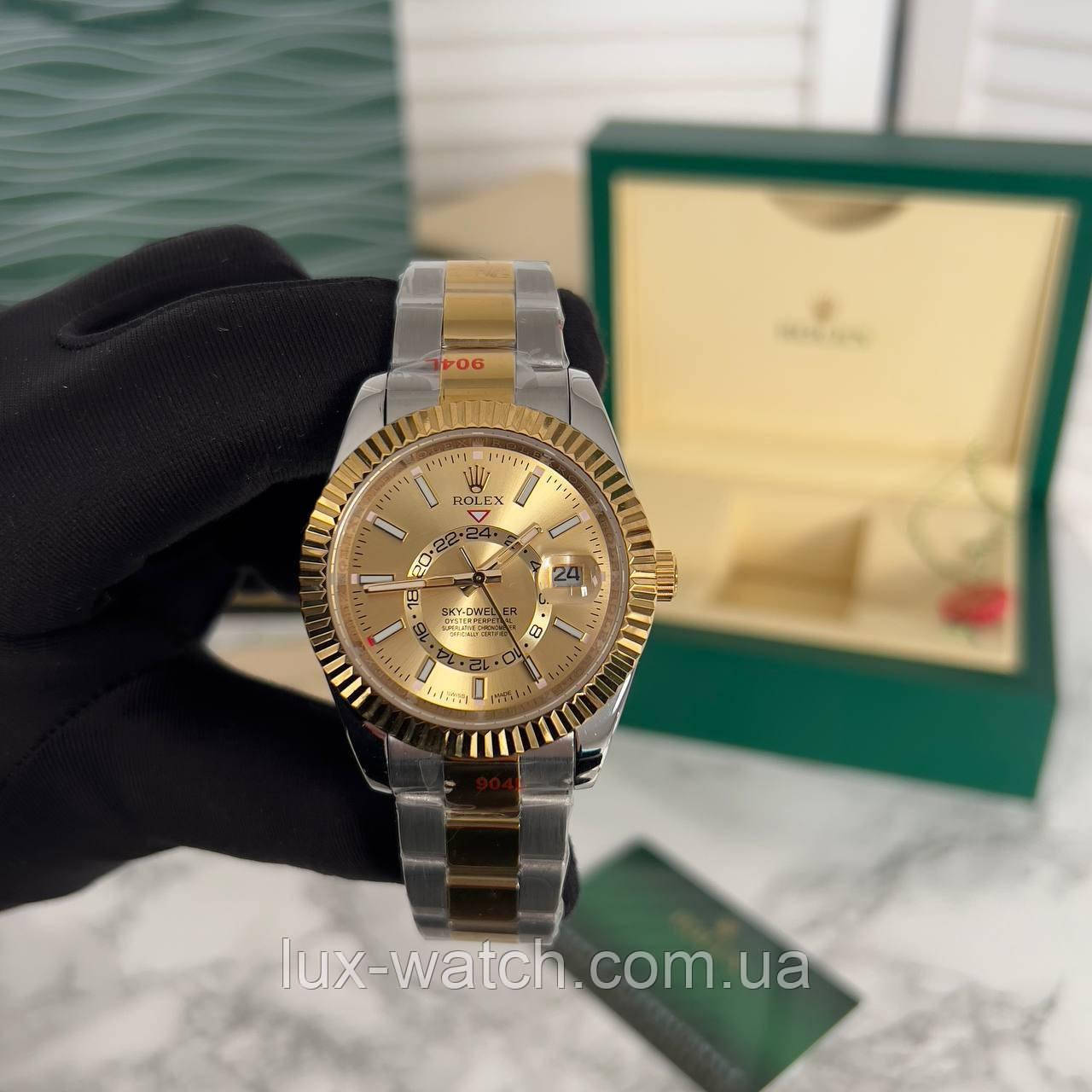 Годинник наручний стильний R/o/l/e/x/Sky-Dweller Silver/Gold-Gold