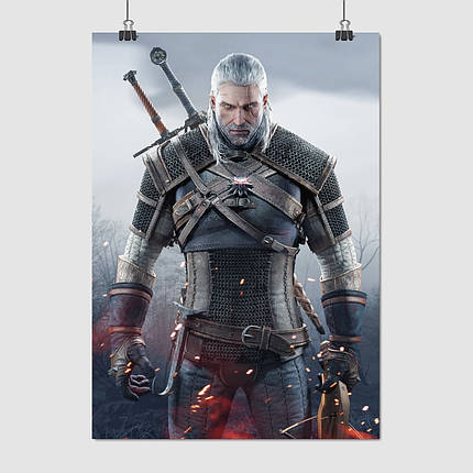 Плакат "Відьмак Геральт на полі бою, Witcher", 60×43см, фото 1