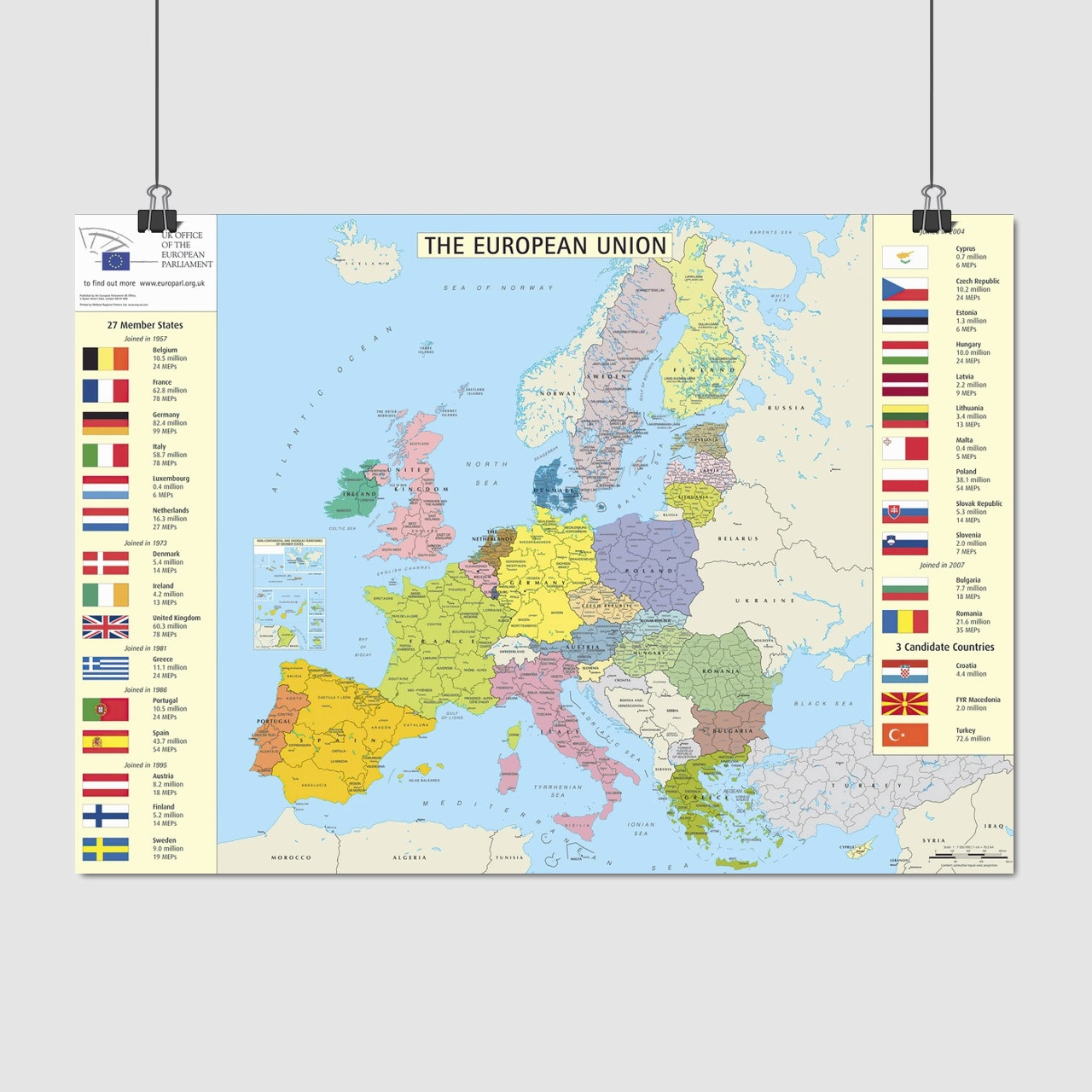 Плакат "Карта країн-членів ЕС та кандидатів, European Union", 42×60см