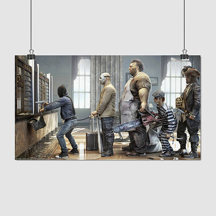 Плакат "Суперлиходії в черзі до каси", 34×60см, фото 1