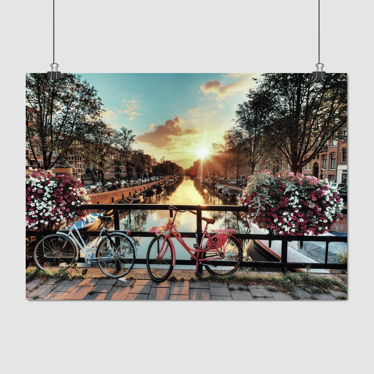 Плакат "Нідерланди, Амстердам, квіти та велосипеди, Amsterdam, Netherlands", 43×60см