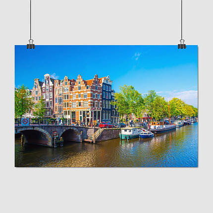 Плакат "Нідерланди, Амстердам, міст над каналом, Amsterdam, Netherlands", 40×60см, фото 1