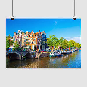 Плакат "Нідерланди, Амстердам, міст над каналом, Amsterdam, Netherlands", 40×60см