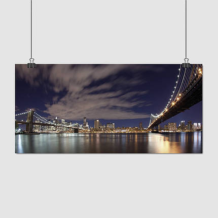 Плакат "Бруклінський міст вночі, Нью-Йорк, New York", 29×60см, фото 1