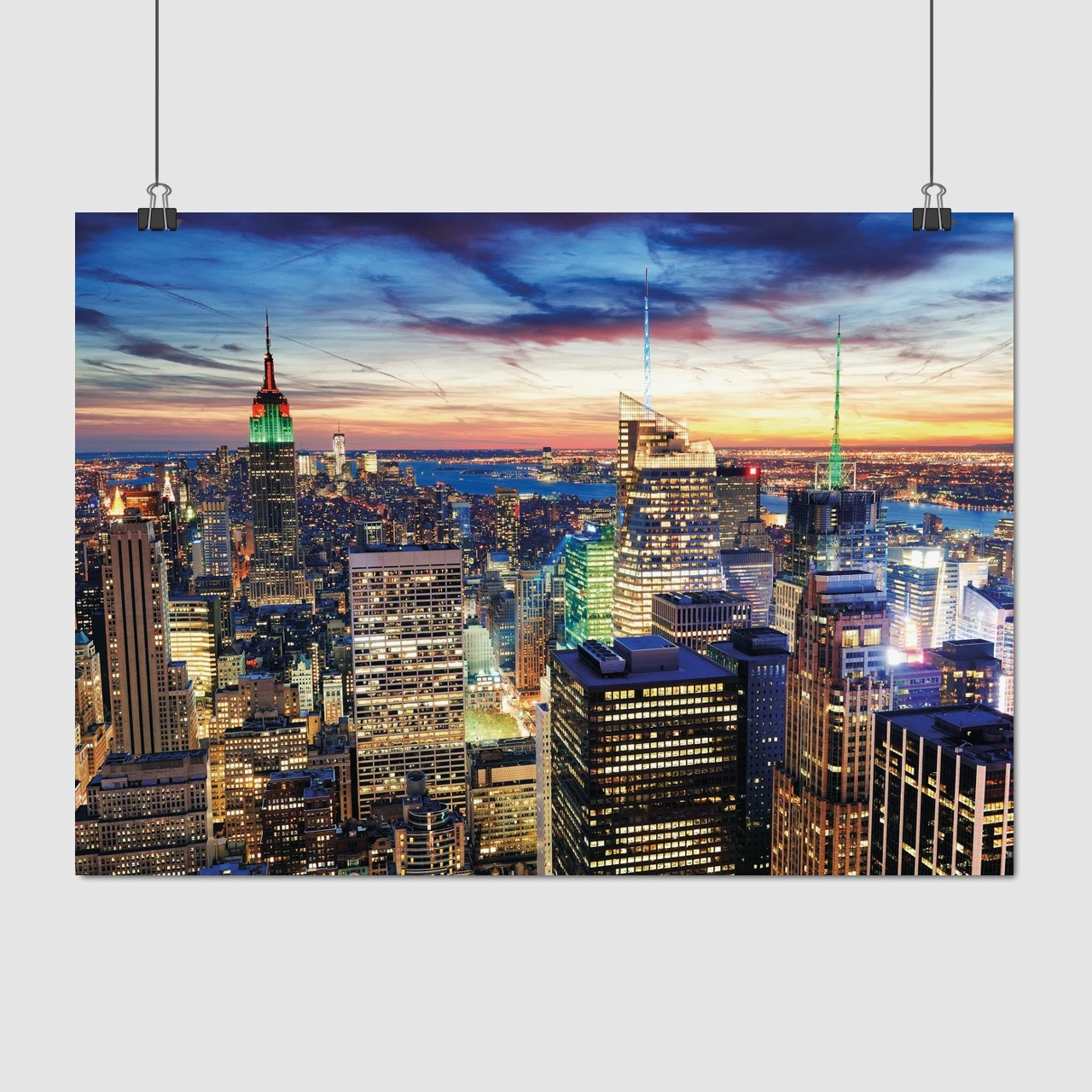 Плакат "Захід сонця і хмарочоси, Нью-Йорк, New York", 43×60см
