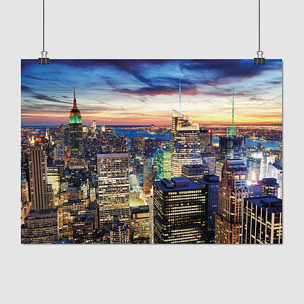 Плакат "Захід сонця і хмарочоси, Нью-Йорк, New York", 43×60см, фото 1