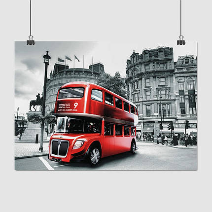 Плакат "Англія, червоний автобус на вулицях Лондона, London, England", 43×60см, фото 1