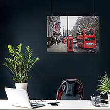 Плакат "Англія, Лондон, червоний автобус біля телефонної будки, London, England", 43×60см, фото 3