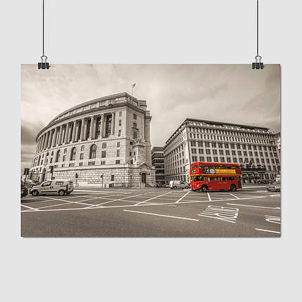 Плакат "Англія, Лондон, червоний автобус на сірий вулиці, London, England", 40×60см, фото 1