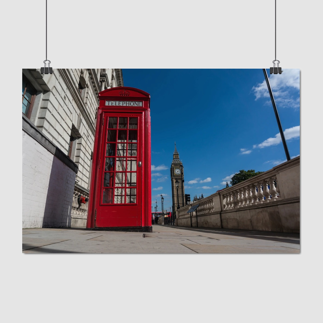 Плакат "Англія, Лондон, телефонна будка на фоні Біг-Бена, London, England", 40×60см