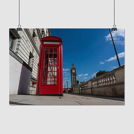 Плакат "Англія, Лондон, телефонна будка на фоні Біг-Бена, London, England", 40×60см, фото 1