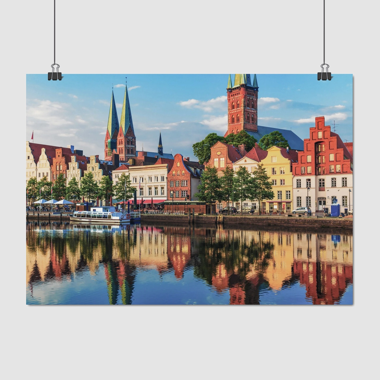 Плакат "Німеччина, Любек, річка та відображення будинків", 43×60см