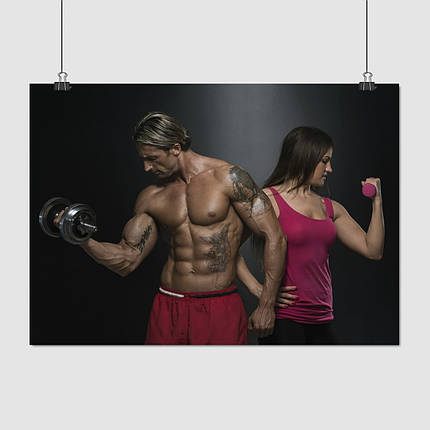 Плакат "Хлопець і дівчина з гантелями", 43×60см, фото 1