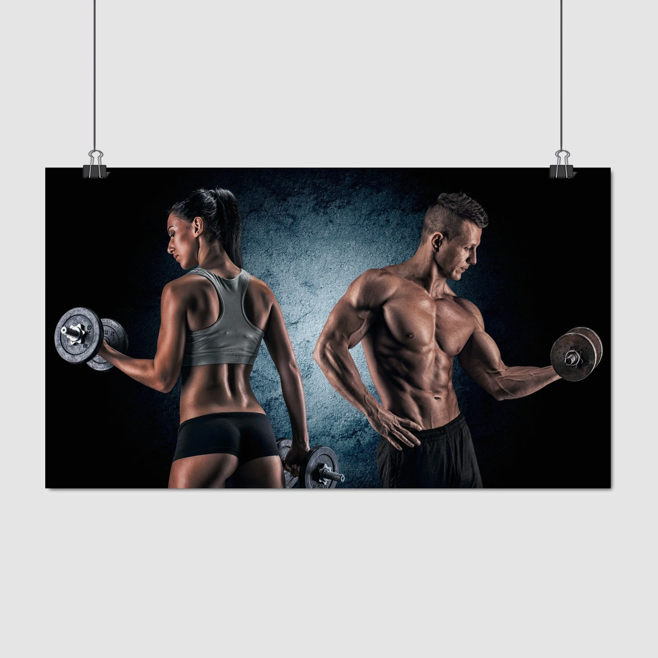 Плакат "Хлопець і дівчина з гантелями", 34×60см