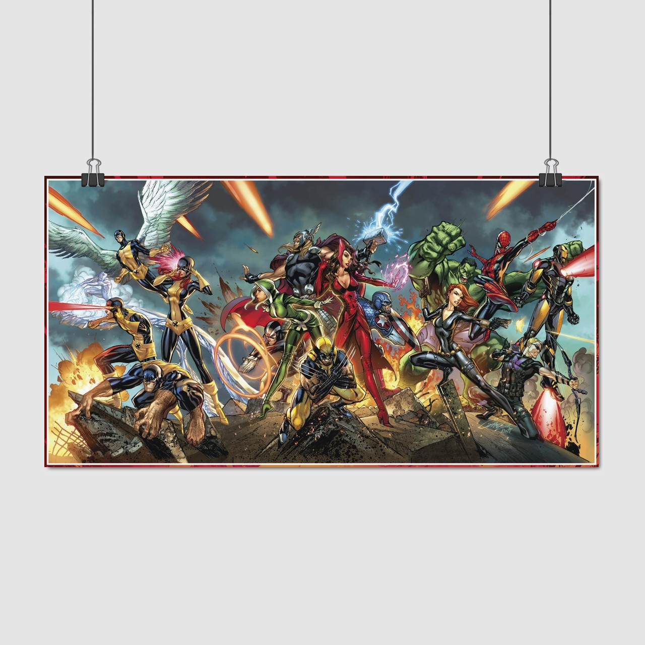 Плакат "Месники та Люди Ікс, панорама, Avengers vs X-Men", 31×60см