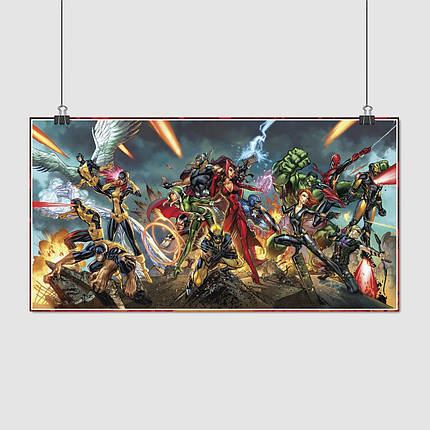 Плакат "Месники та Люди Ікс, панорама, Avengers vs X-Men", 31×60см, фото 1