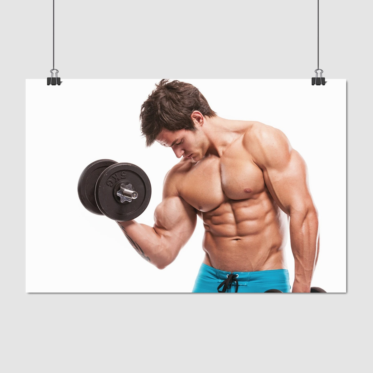 Плакат "Спортсмен з гантелей, бодібілдер", 40×60см