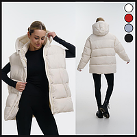 Стильная куртка безрукавка 2в1 оверсайз, Жилетка женская дутая удлиненная с поясом, Женские жилеты осень весна